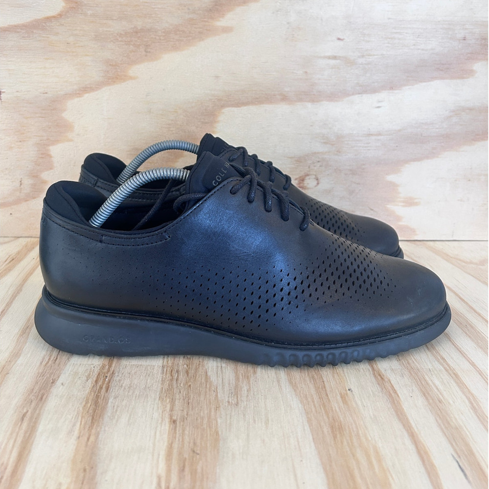 Cole Haan Black Perforated Leather Oxfords